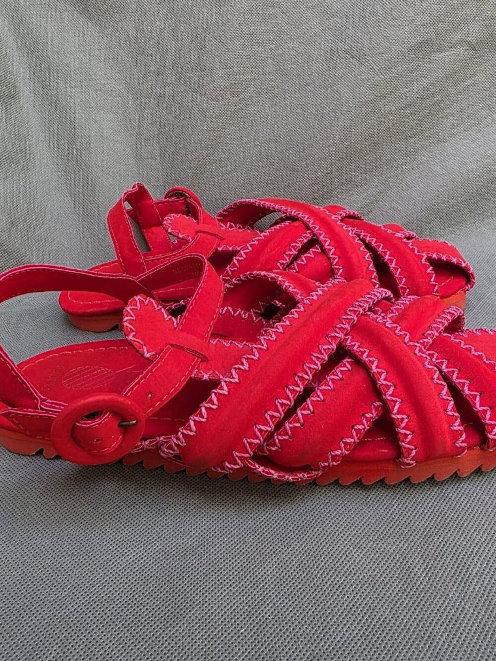 Farm Rio Red Zigzag Sandals Shoes Size 8.5 Funky Fun Chunky Farmer's Market